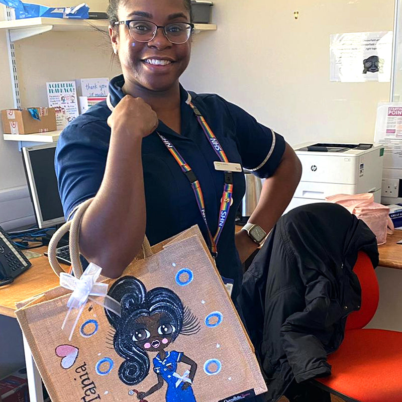 Popmoji Womens Hand Painted Nurse Jute Bag - Large