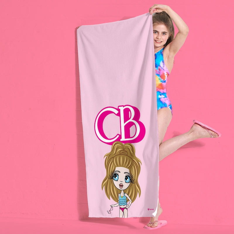 ClaireaBella Girls Personalized Pink Initials Beach Towel - Image 1