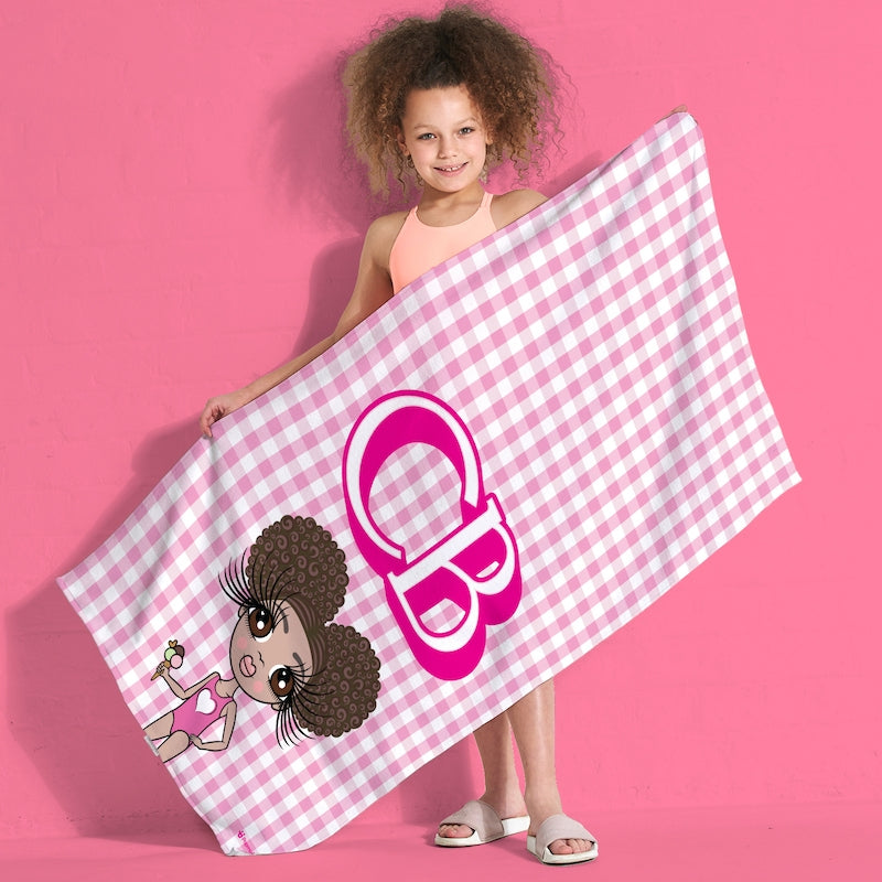 ClaireaBella Girls Personalized Pink Tartan Beach Towel - Image 1