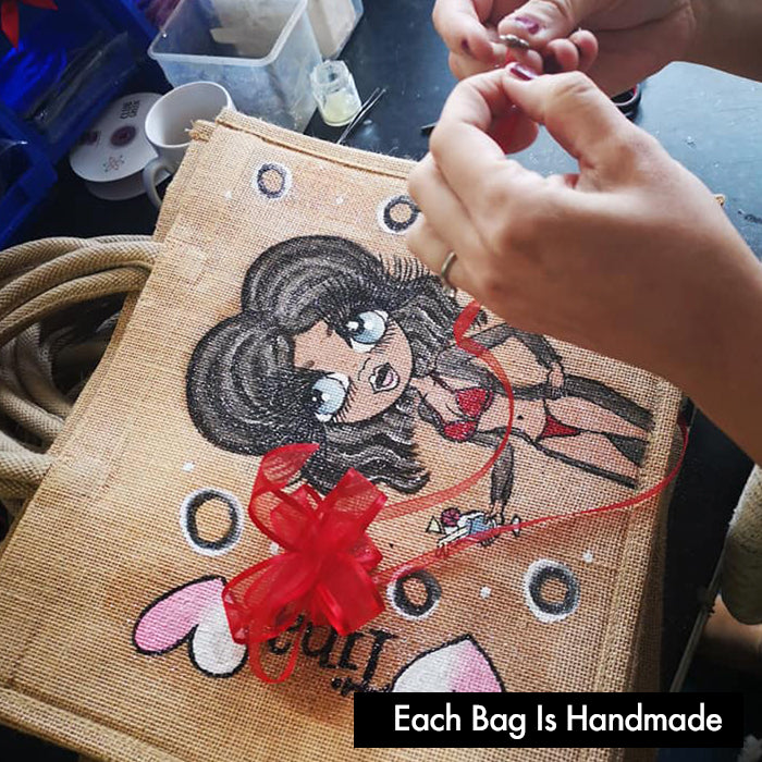 Popmoji Womens Hand Painted Jute Bag - Large