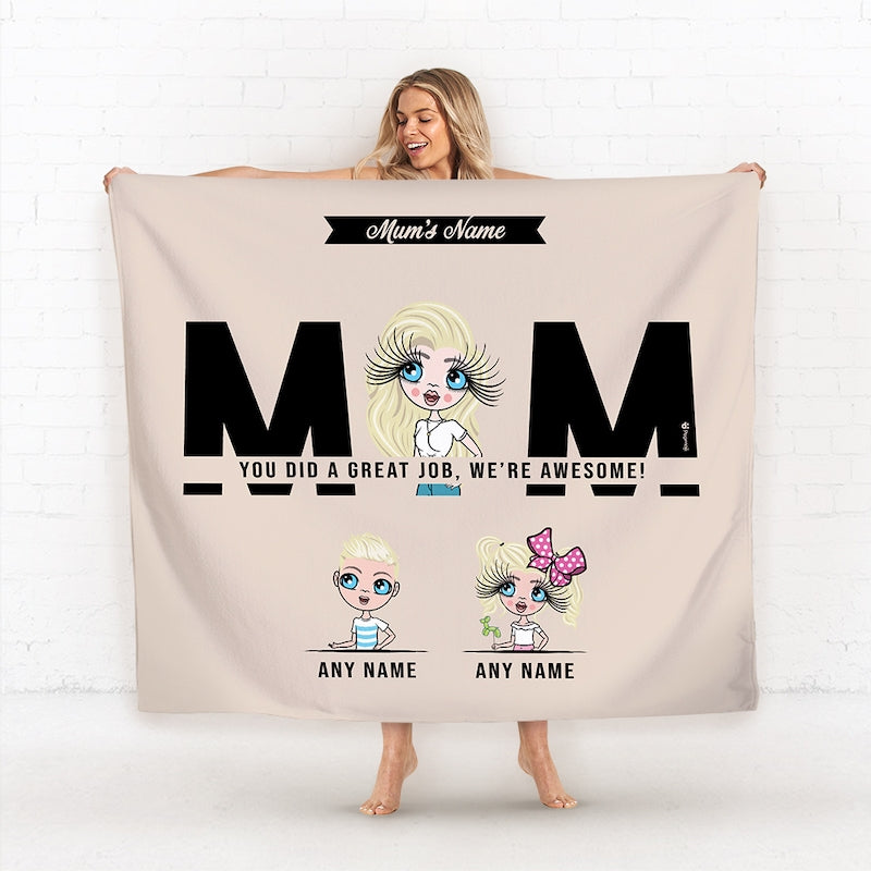 Multi Character Great Job Mom Woman And 2 Children Fleece Blanket - Image 1