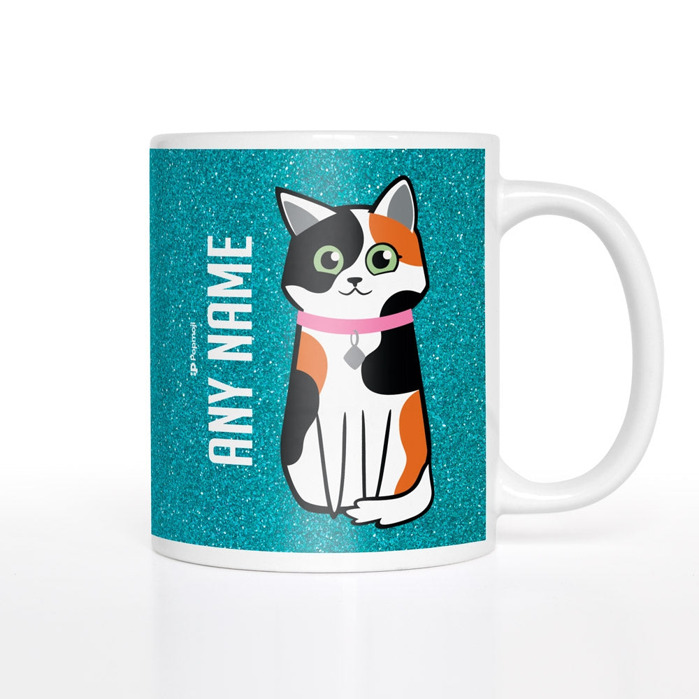 Personalized Cat Blue Glitter Effect Mug - Image 1