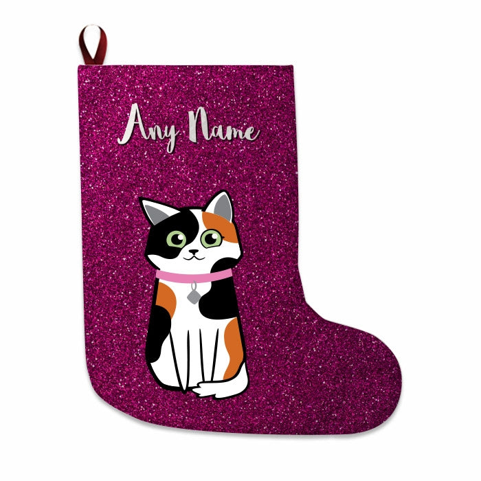 Cats Personalized Christmas Stocking - Pink Glitter - Image 2