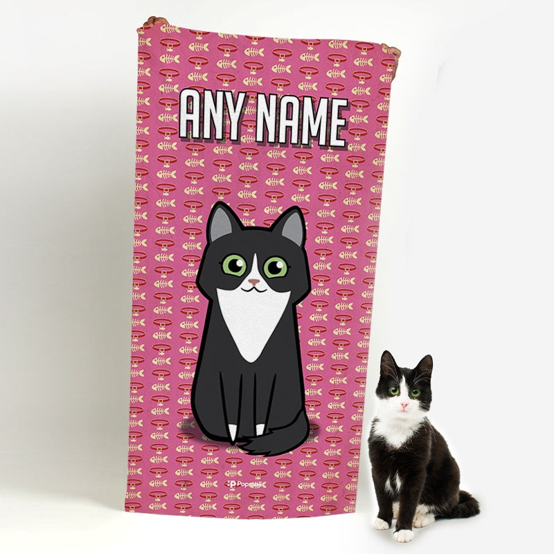 Personalized Cat Collar Beach Towel - Image 1