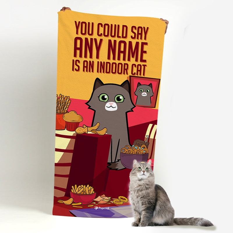 Personalized Cat Indoors Beach Towel - Image 1