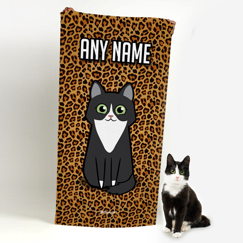 Personalized Cat Leopard Print Beach Towel - Image 1