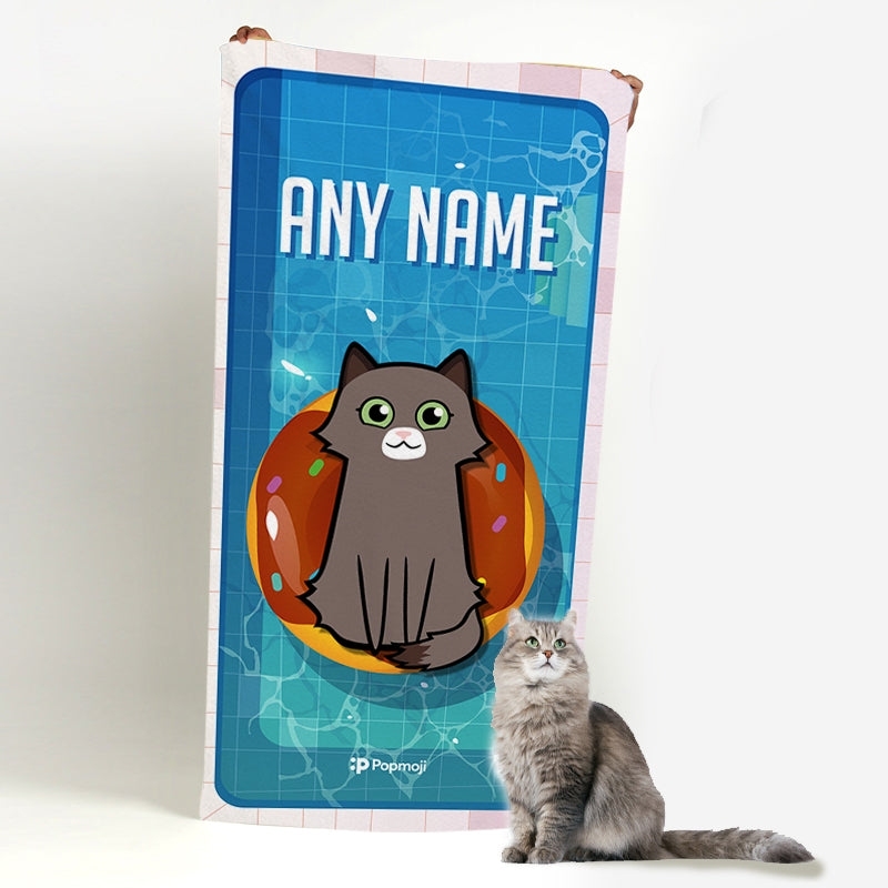 Personalized Cat Pool Time Beach Towel - Image 1