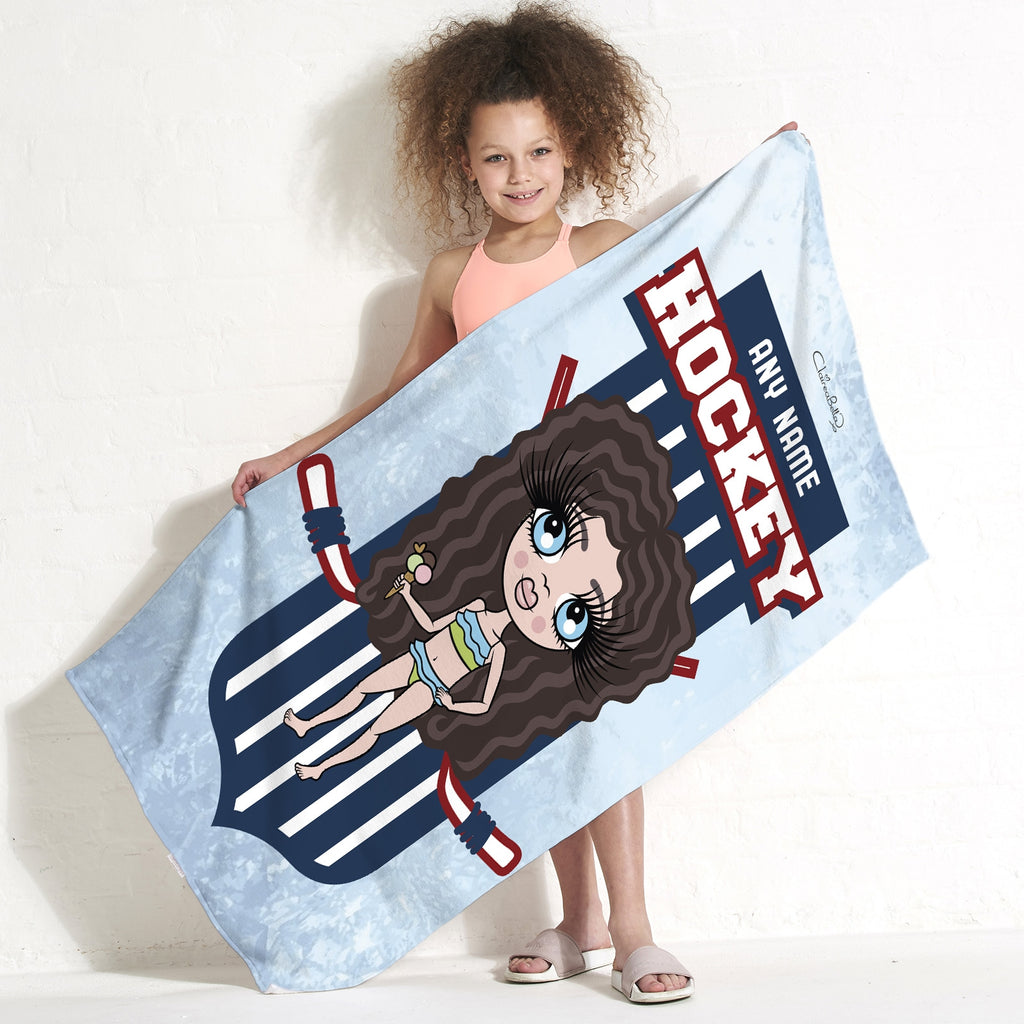 ClaireaBella Girls Ice Hockey Emblem Beach Towel - Image 1