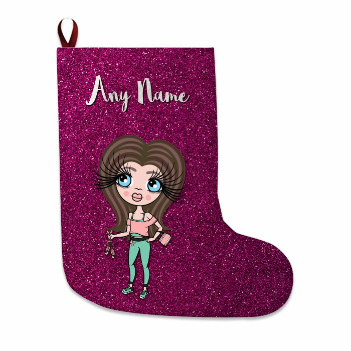 Girls Personalized Christmas Stocking - Pink Glitter - Image 1