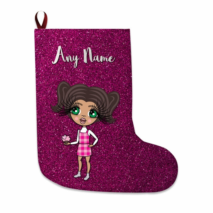 Girls Personalized Christmas Stocking - Pink Glitter - Image 2