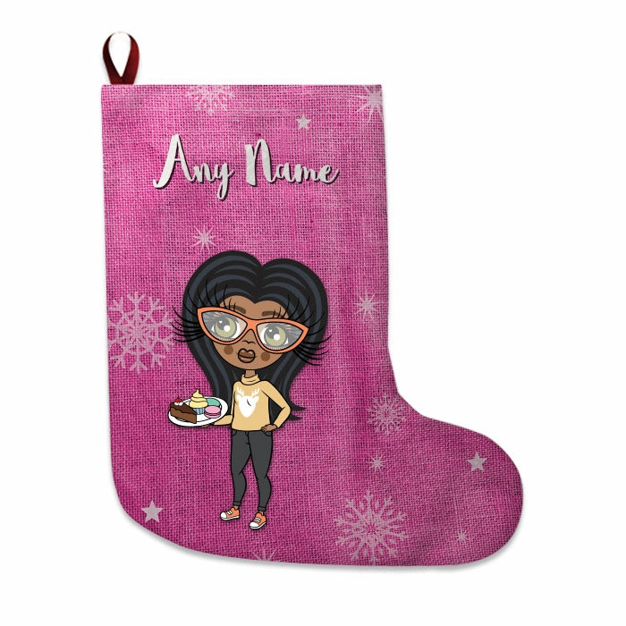 Girls Personalized Christmas Stocking - Pink Jute - Image 1