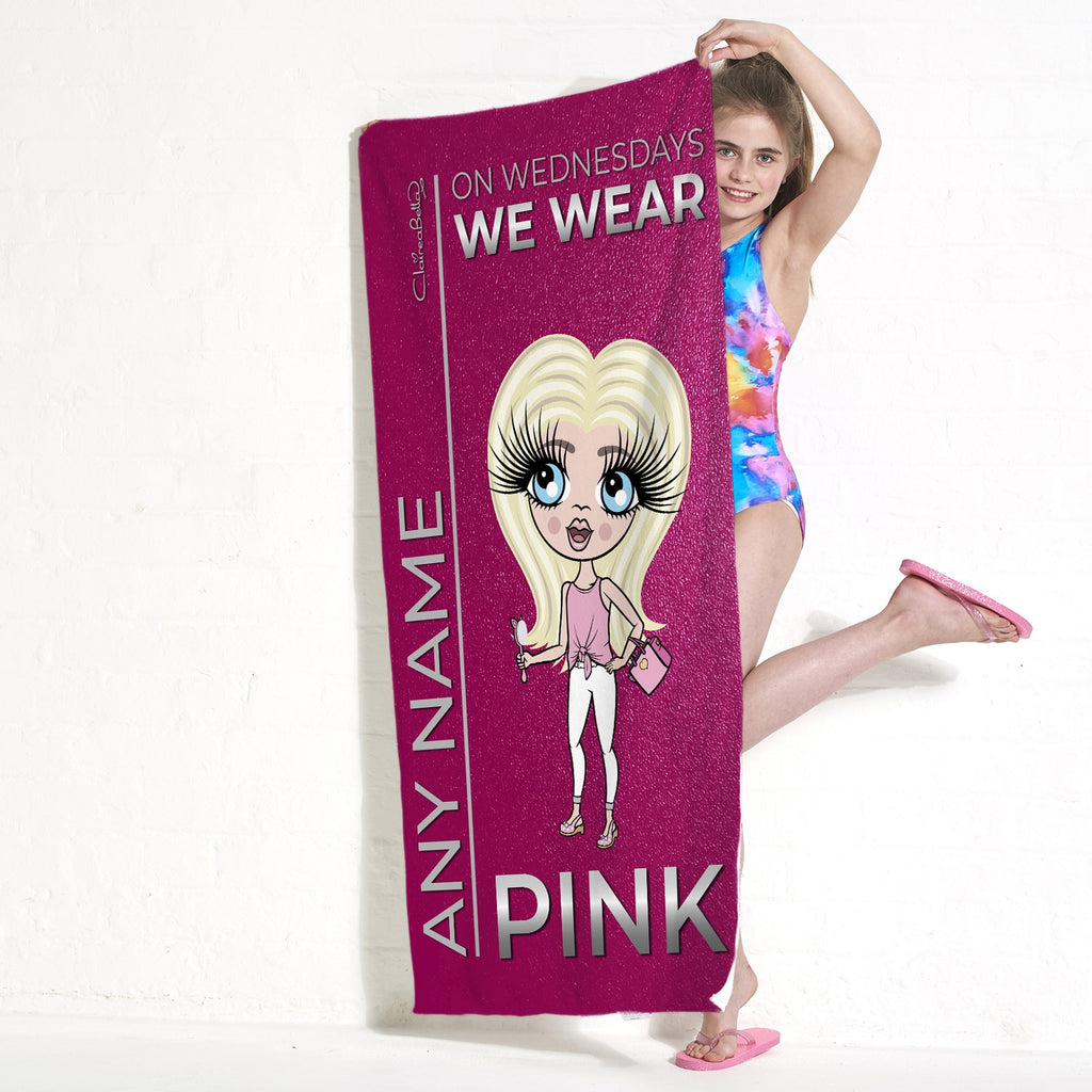 ClaireaBella Girls Pink Wednesdays Beach Towel - Image 1