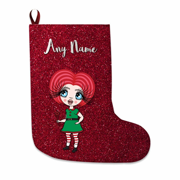 Girls Personalized Christmas Stocking - Red Glitter - Image 1