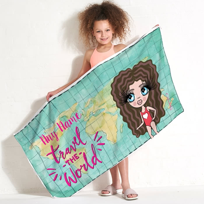 ClaireaBella Girls World Print Beach Towel - Image 1