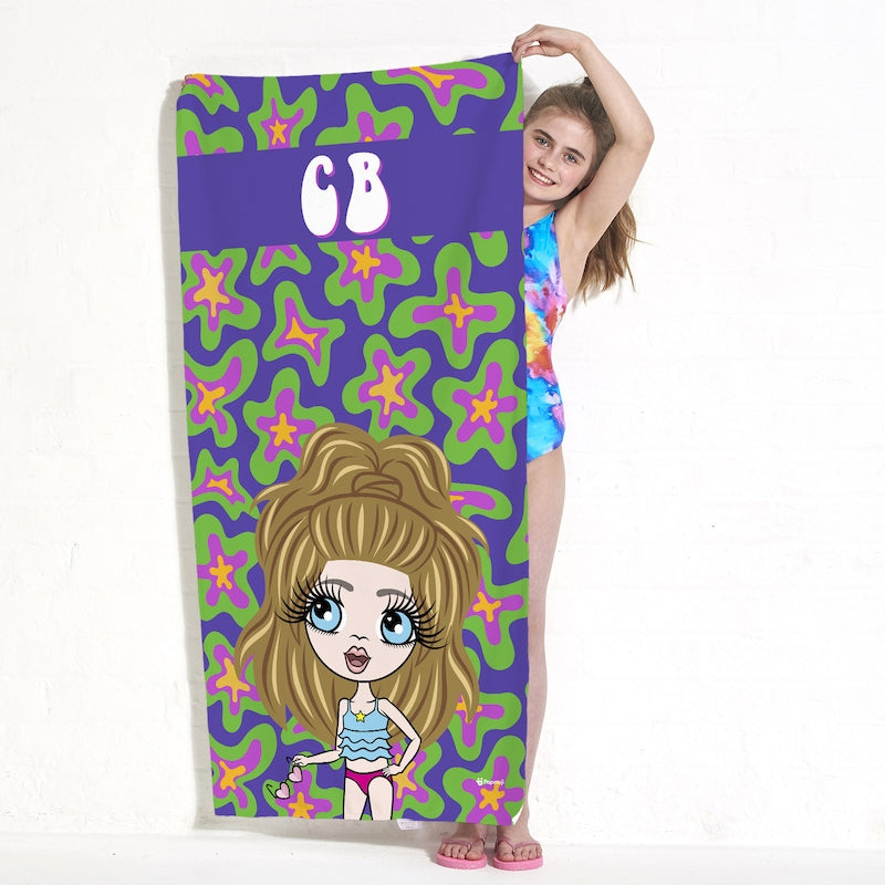 ClaireaBella Girls Personalized Flower Power Beach Towel - Image 1