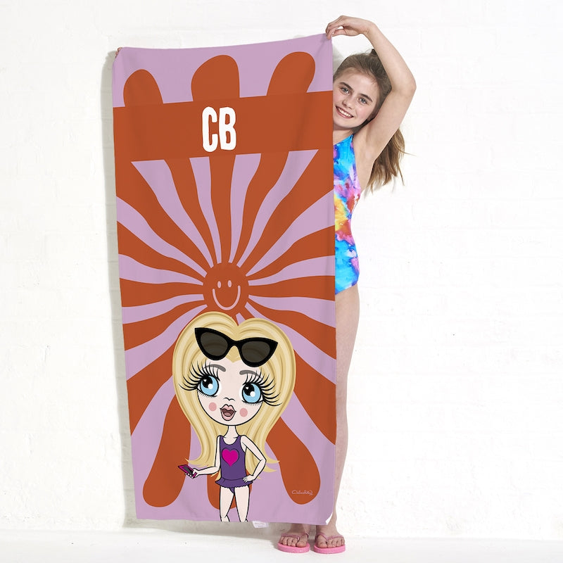 ClaireaBella Girls Personalized Smiley Face Beach Towel - Image 1