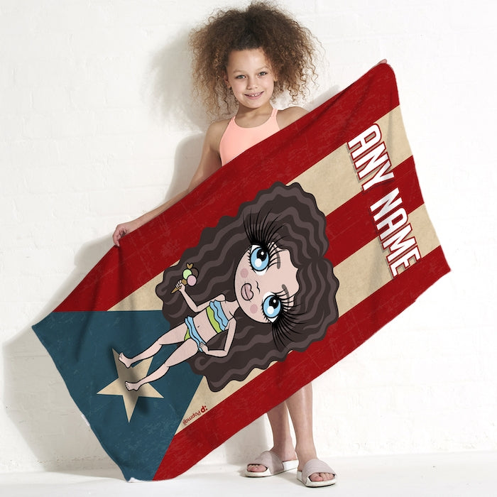 ClaireaBella Girls Love Puerto Rico Flag Beach Towel - Image 1