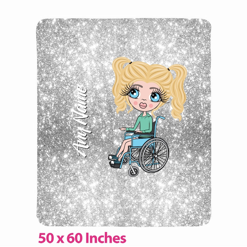 Girls Wheelchair Portrait Silver Glitter Effect Fleece Blanket - Image 1