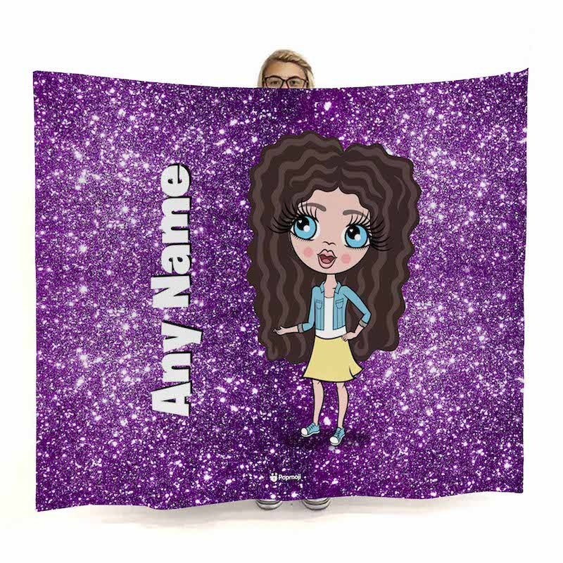 Girls Purple Glitter Effect Fleece Blanket - Image 1