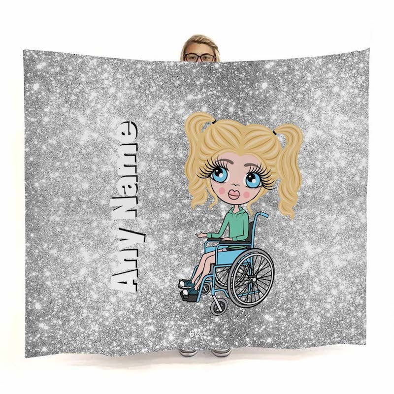 Girls Silver Glitter Effect Wheelchair Fleece Blanket - Image 1