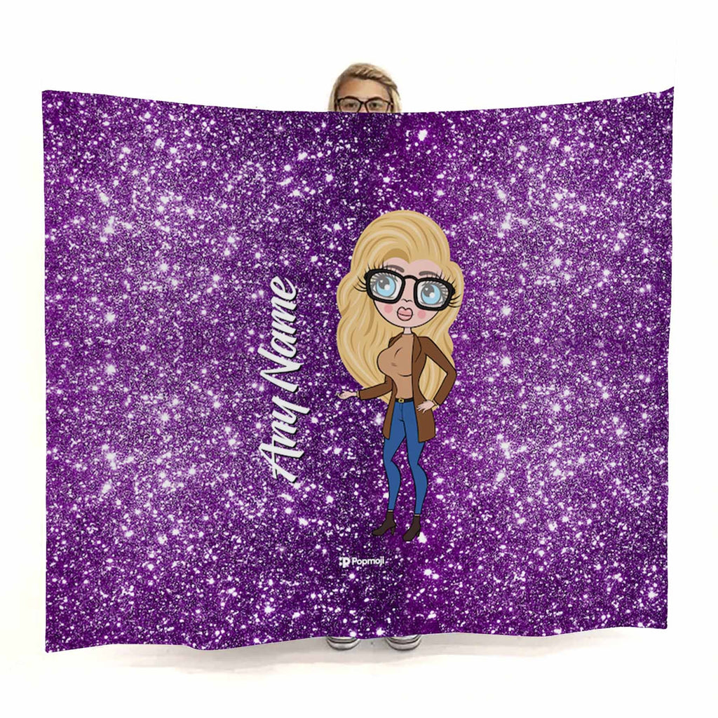 Womens Purple Glitter Effect Fleece Blanket - Image 1