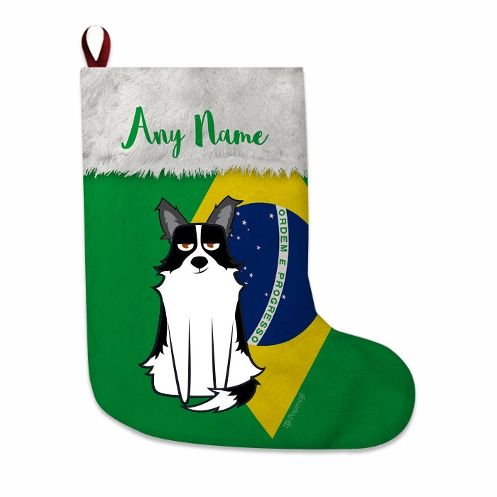 Dogs Personalized Christmas Stocking - Brazilian Flag - Image 1
