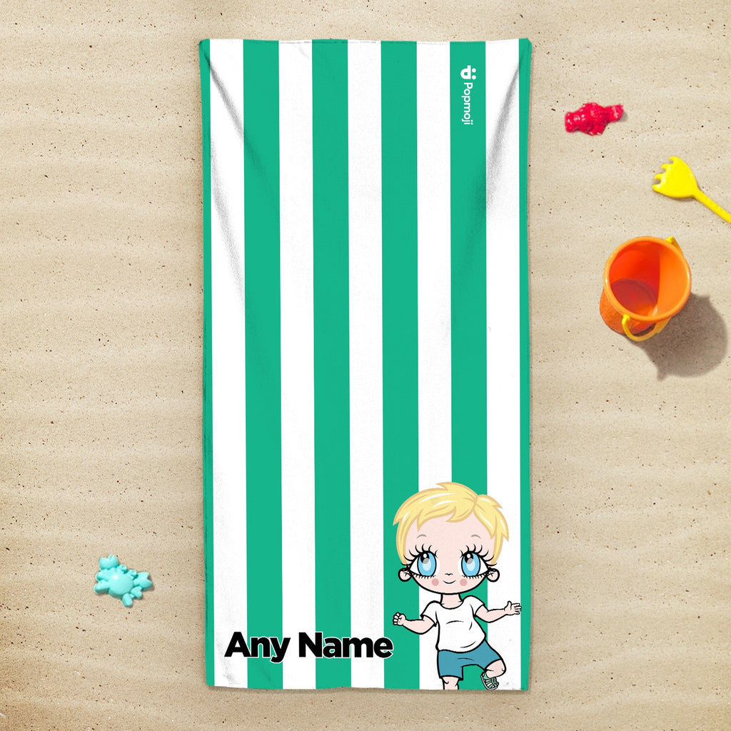 Early Years Personalized Green Stripe Beach Towel - Image 1