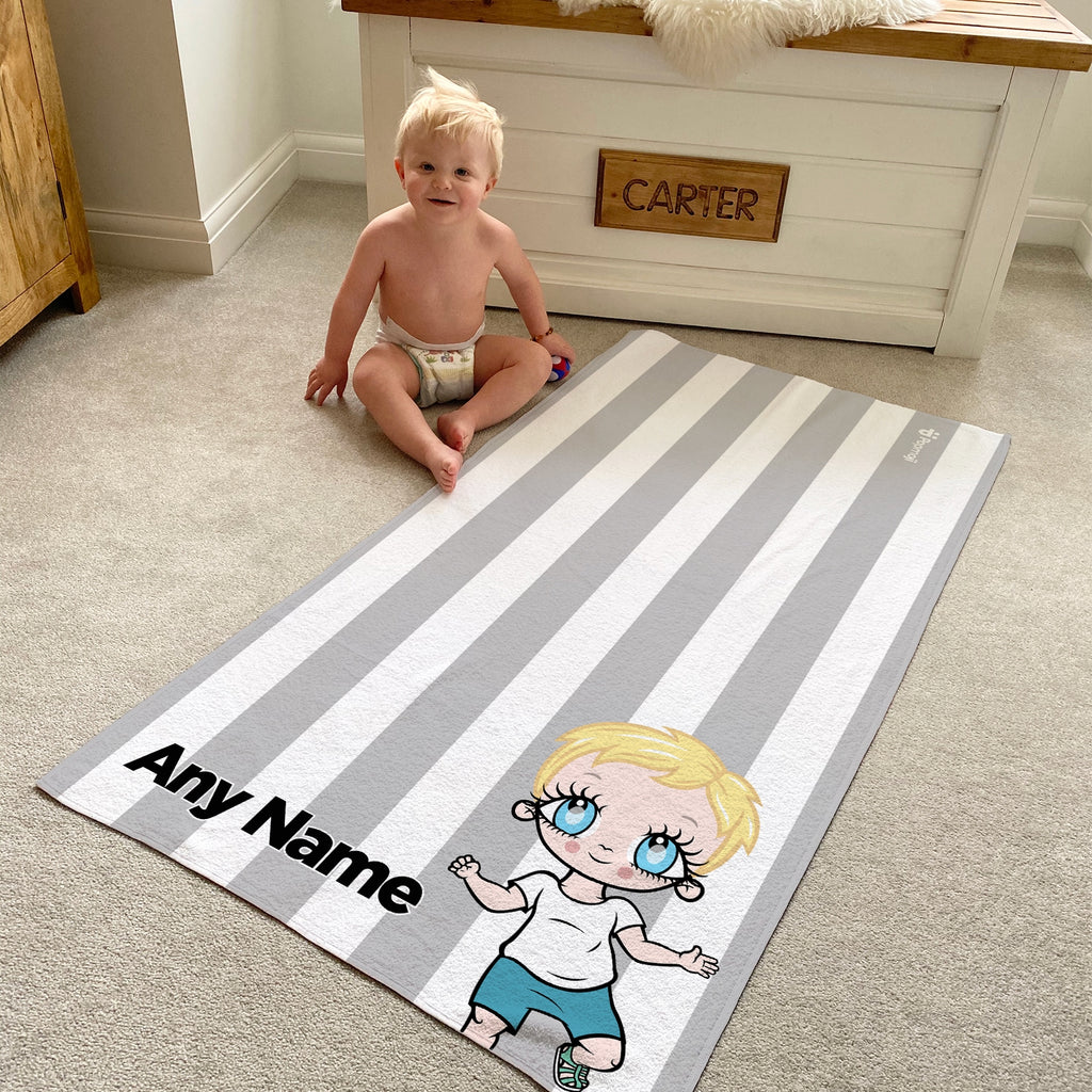 Early Years Personalized Grey Stripe Beach Towel - Image 1
