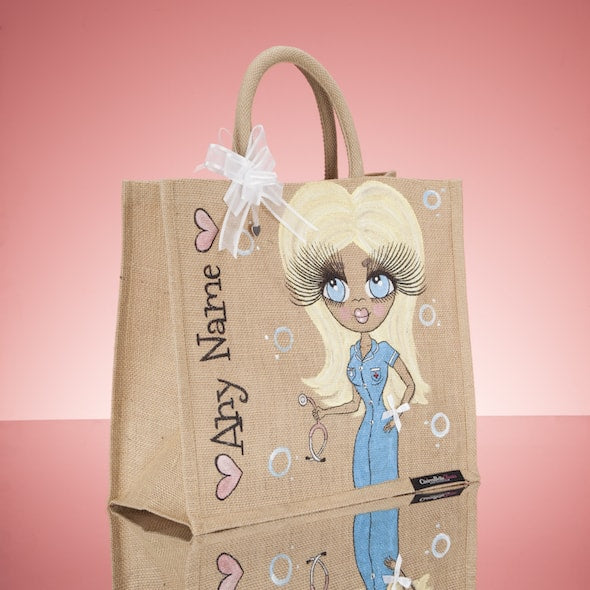 Womens Personalized Hand Painted Nurse Jute Bag - Large