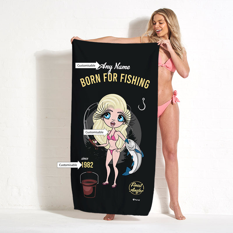 Womens Personalized Born Fishing Beach Towel