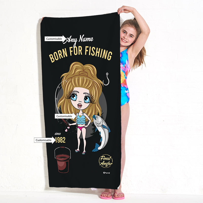Girls Personalized Born Fishing Beach Towel