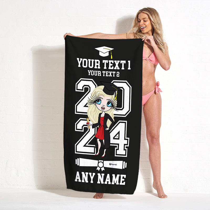 Womens Personalized Graduation Black Varsity Beach Towel