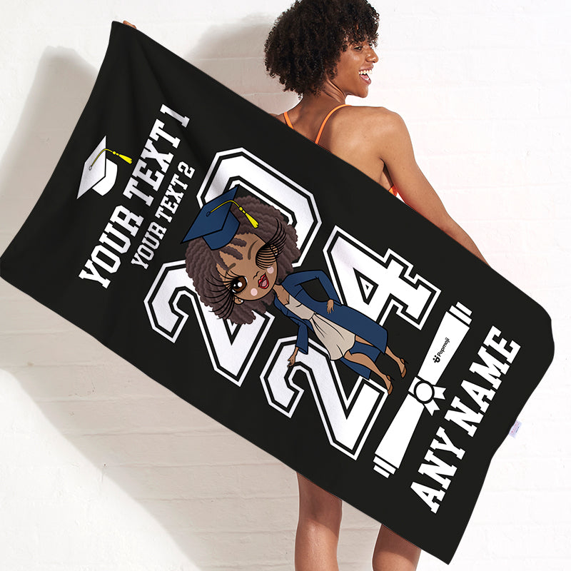 Womens Personalized Graduation Black Varsity Beach Towel