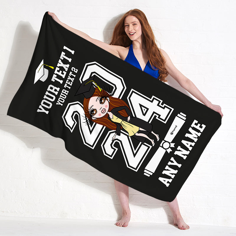 Womens Personalized Graduation Black Varsity Beach Towel