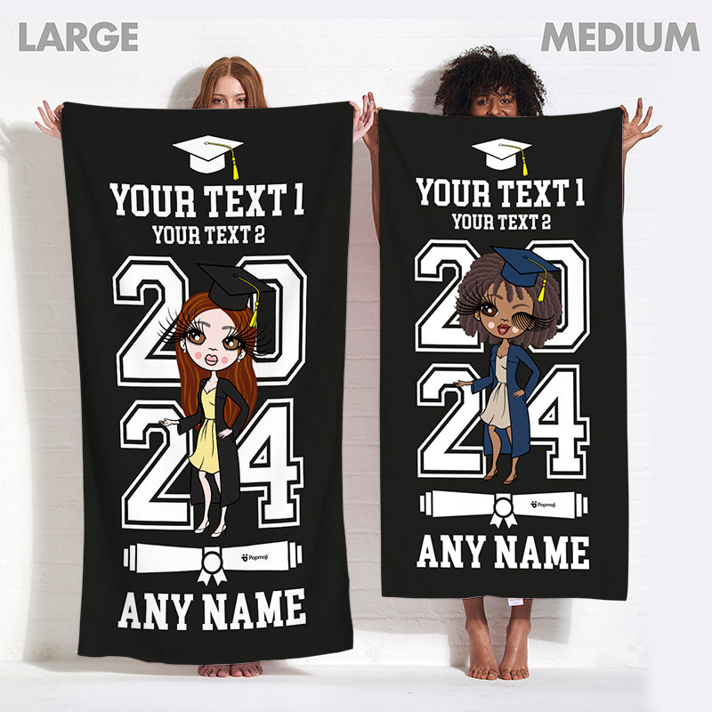 Womens Personalized Graduation Black Varsity Beach Towel