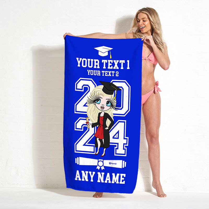 Womens Personalized Graduation Blue Varsity Beach Towel