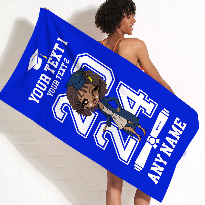 Womens Personalized Graduation Blue Varsity Beach Towel
