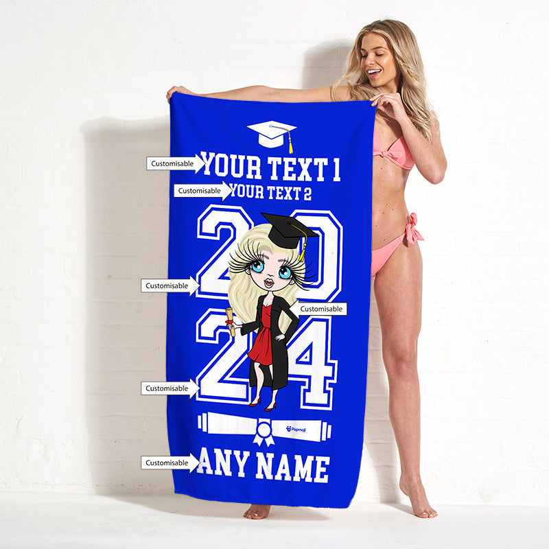 Womens Personalized Graduation Blue Varsity Beach Towel