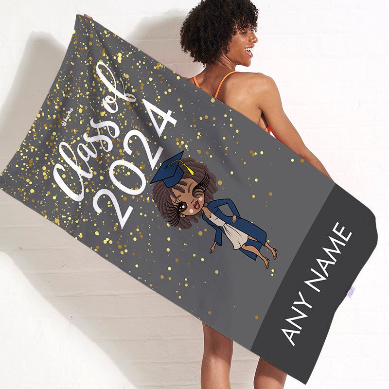 Womens Personalized Graduation Grey Confetti Beach Towel