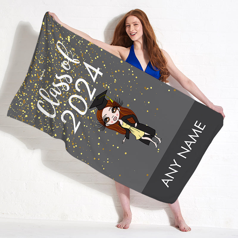 Womens Personalized Graduation Grey Confetti Beach Towel