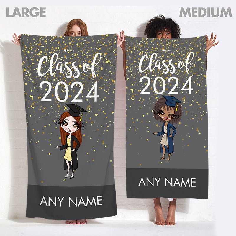 Womens Personalized Graduation Grey Confetti Beach Towel