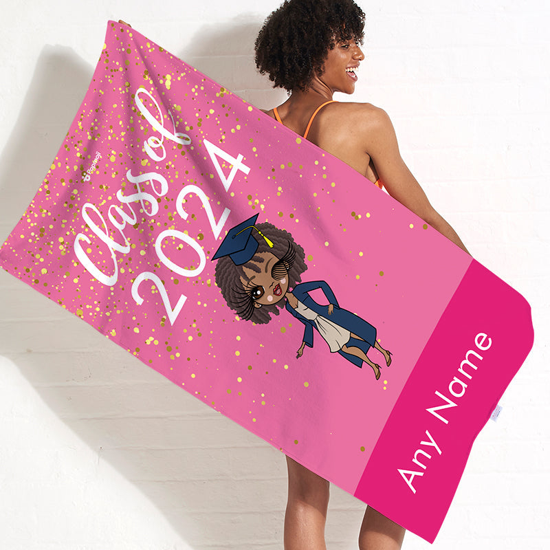 Womens Personalized Graduation Pink Confetti Beach Towel