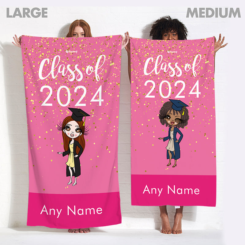 Womens Personalized Graduation Pink Confetti Beach Towel