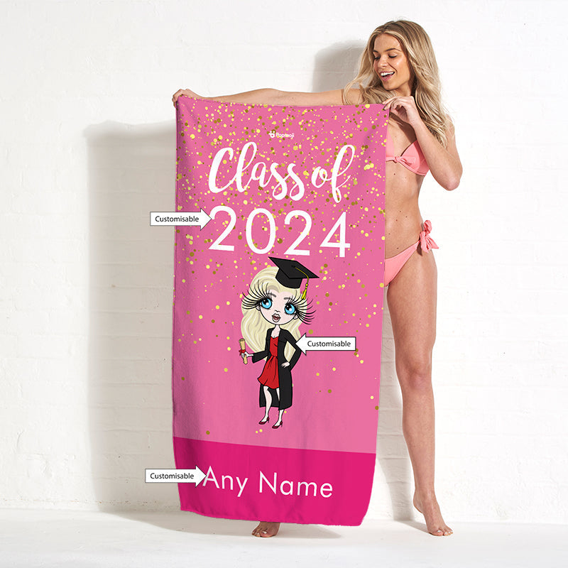 Womens Personalized Graduation Pink Confetti Beach Towel