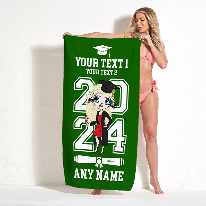Womens Personalized Graduation Green Varsity Beach Towel
