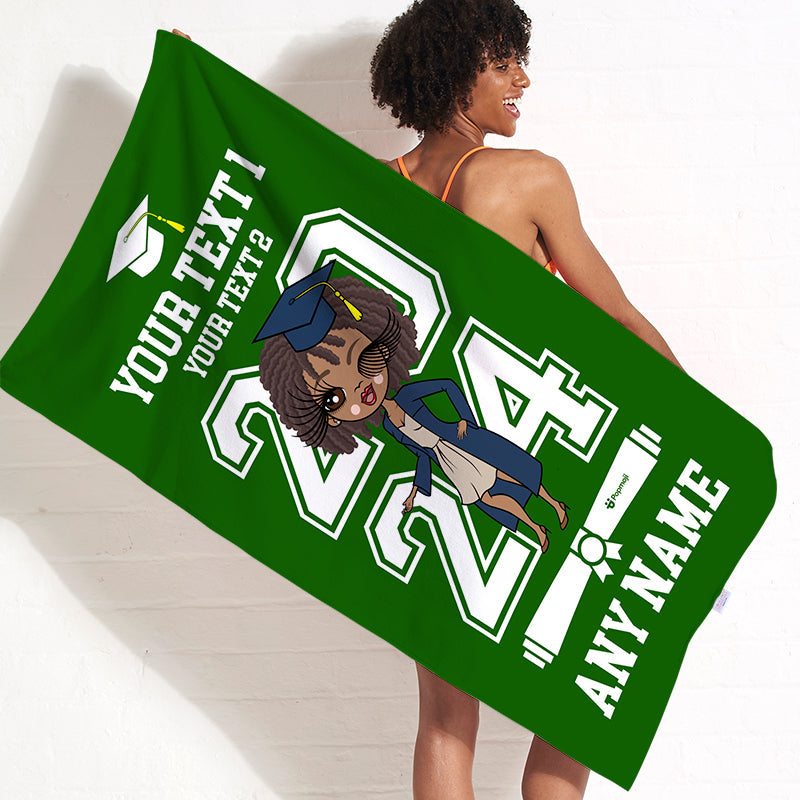 Womens Personalized Graduation Green Varsity Beach Towel