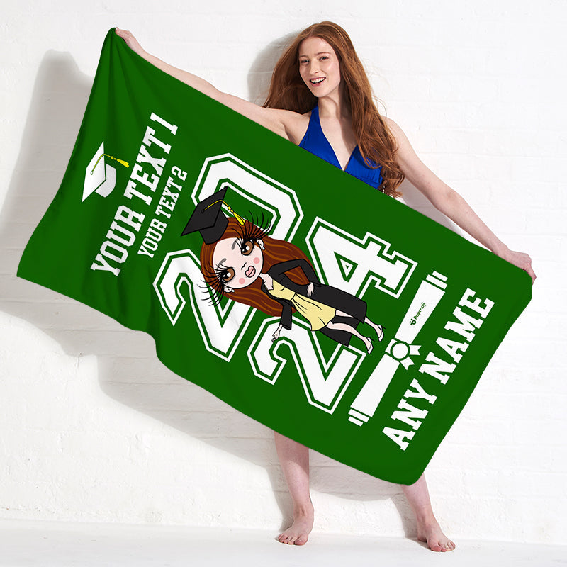 Womens Personalized Graduation Green Varsity Beach Towel