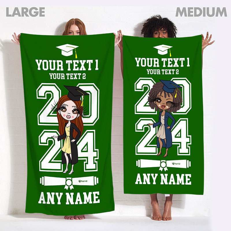 Womens Personalized Graduation Green Varsity Beach Towel