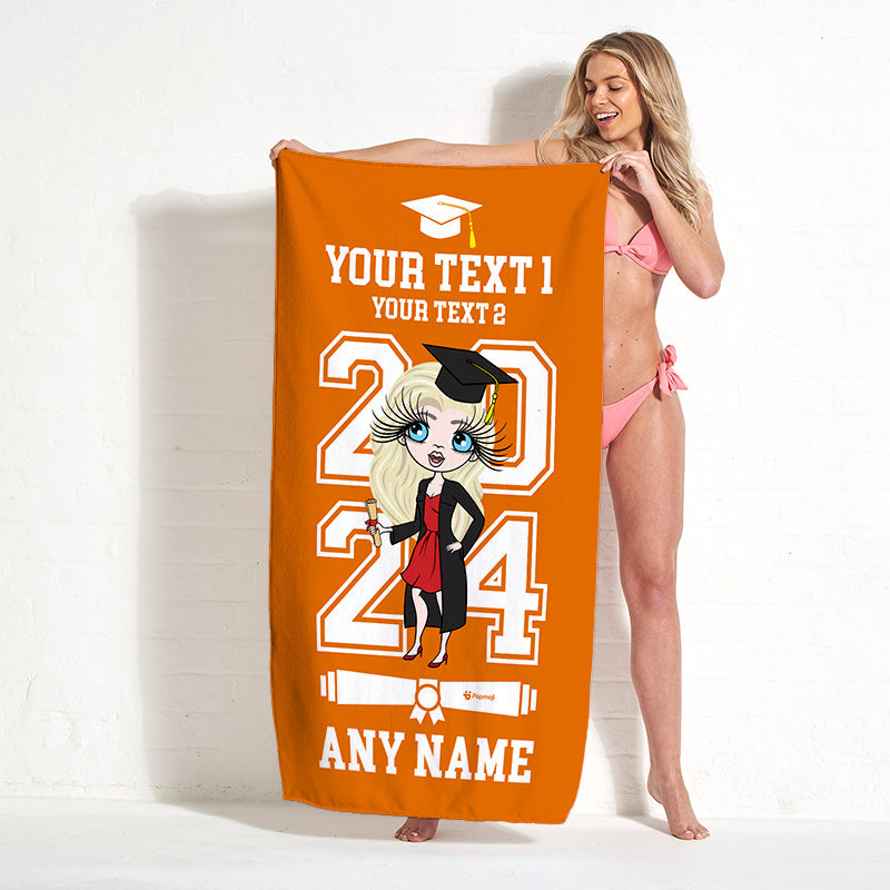 Womens Personalized Graduation Orange Varsity Beach Towel