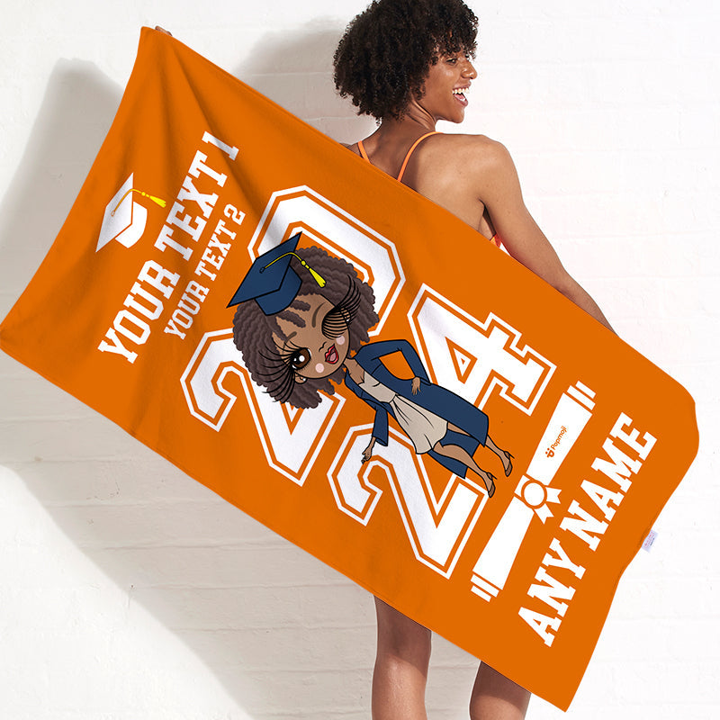 Womens Personalized Graduation Orange Varsity Beach Towel